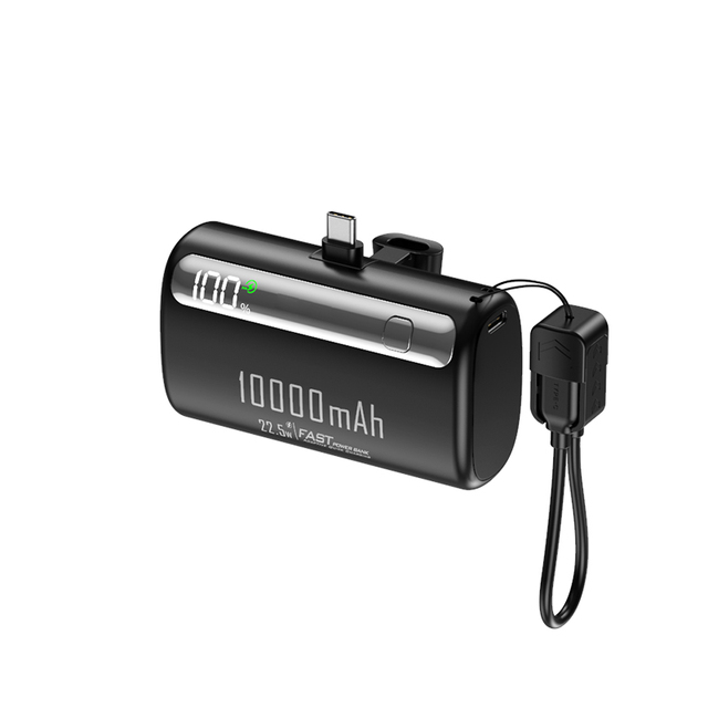 Power Bank 10000mAh Built in USB C Cable PD Charging Pocket Friendly Design Approved for Flight Travel Powerbanks with Lanyard