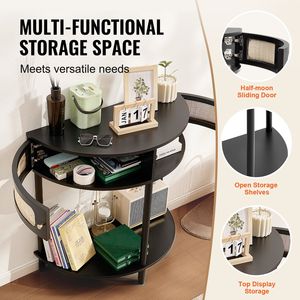 Mesa consola de ratán de media luna negra con 2 cajones de almacenamiento y puerta corredera - Product Image 3