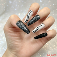 Lot de 24 faux ongles à presser ondulés argentés scintillants, en ABS réutilisable, pour salon, DIY, OEM