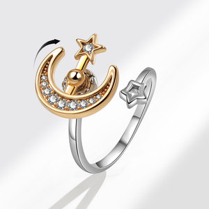 Anillo giratorio de luna y estrellas elegante, superventas transfronterizo, anillo de luna y estrellas para mujer, anillo abierto antiestrés y para aliviar la ansiedad - Product Image 1