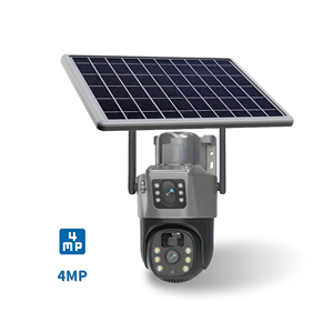 4MP Wifi çift Lens Dome güvenlik kamera gece görüş hareket izleme Alarm algılama için güneş enerjili CCTV sistemi hafıza kartı - Product Image 1