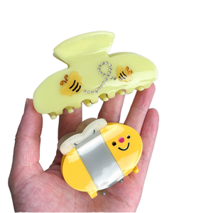 Pinzas para el Cabello Hechas a Mano Sweet Bee para Mujer, Elegantes Accesorios para el Cabello con Forma de Flor de Tiburón Rosa, Decoración Elegante para el Cabello con Pedrería y Acrílico - Product Image 2