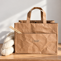Sac de rangement en papier lavable pour tricot et crochet, organisateur de projets, sac pour fournitures d'artisanat avec poches et poignées