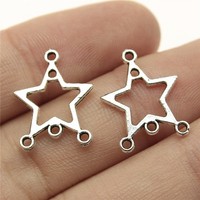 Conector de Múltiples Bucles con Diseño de Estrella Abierta 19x14mm de Aleación de Plata Antigua para Adorno de Banda de Sombrero Vaquero