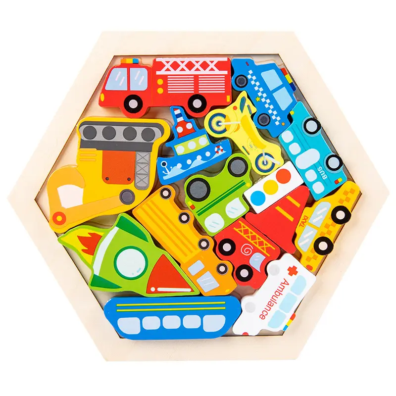 ตัวต่อไม้หกเหลี่ยมรูปการ์ตูน3D ที่สร้างสรรค์บล็อกของเล่นตัวต่อจิ๊กซอว์ผลไม้สำหรับเด็กเพื่อการศึกษาปฐมวัย