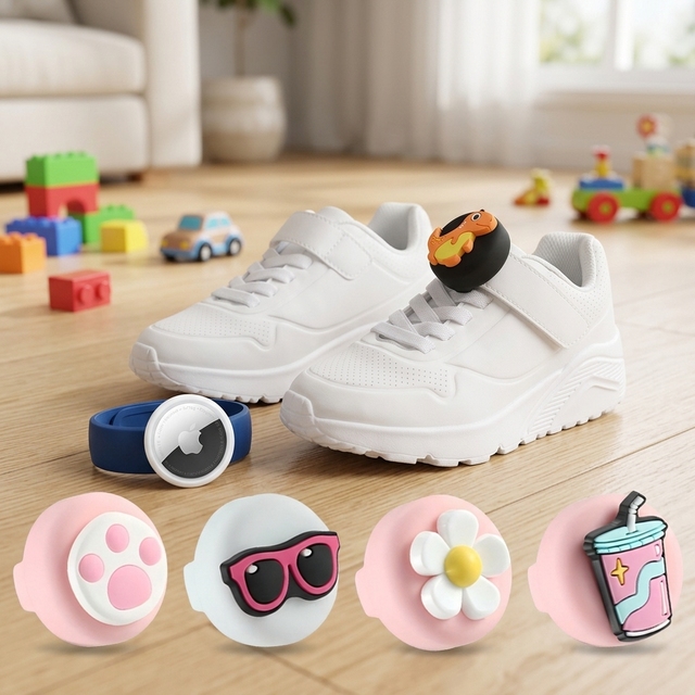 Cute Cartoon Silicone Case for AirTag Kids Shoe Tracker Holder Shoelace Magic Tape Anti-lost Protective Cover for AirTag