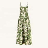 Usine en gros de haute qualité fronde rétro imprimé fleuri Maxi robes femmes élégantes sans manches vacances coton lin robe