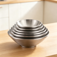 Bol à ramen japonais en acier inoxydable à double paroi incassable, bol de service pour pâtes, bol à soupe de nouilles