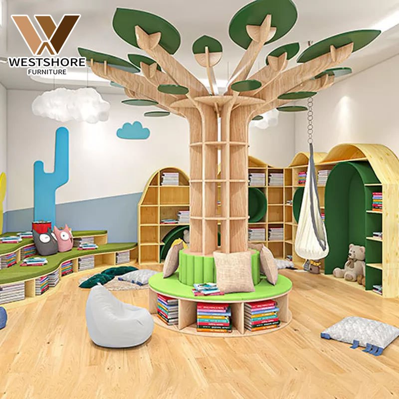Детская мебель для детского сада, книжная полка с деревом Монтессори, стол и стул, детские принадлежности, лучший сервис
