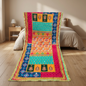 Cache-cou en mousseline imprimée multicolore pour femme, orné de broderies miroir faites à la main, idéal pour les soirées, design de créateur, en soie véritable respirante pour adulte - Product Image 2