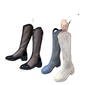 New Fashionable Ladies' High Boots Unique Mesh Design Pointed Toe Comfortable Western Style <b>Summer</b> Autumn Winter Spring PU Upper - Product Image 1