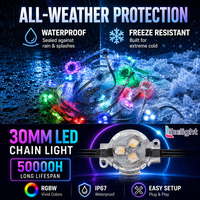 OEM ODM 30mm UCS2904 RGBW Projecteurs de piste de Noël permanents IP67, Éclairage LED à points de pixels extérieur pour la décoration des avant-toits et des maisons en fêtes