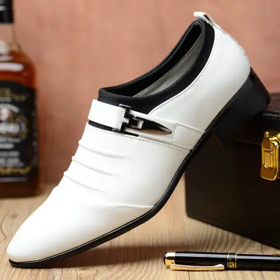 A047High Quality Summer Black Brown White Mens Air Shoes Buckle Leather Pointed Toe Dress Formal Slip On Hollow Out Sandals