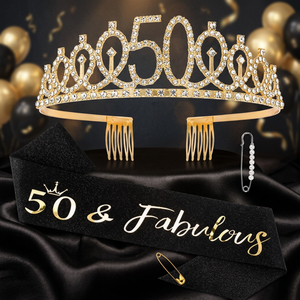 Ensemble Couronne et Écharpe d'Anniversaire pour Femme, Décoration de Fête du 50e Anniversaire, en Alliage, Strass et Satin, Cadeau d'Anniversaire - Product Image 3