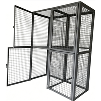 Cage de rangement à double verrouillage indépendant pour appartement, avec cadre en tube carré noir thermolaqué et grille en fil métallique soudé à deux niveaux