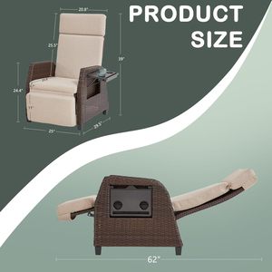 Sillón Reclinable Ajustable Moderno para Exteriores, Silla de Jardín de Ratán con Mecanismo de Elevación a Gas, Reposabrazos y Mesa, Muebles de Mimbre - Product Image 3