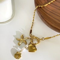 Cadena de serpiente de moda francesa verano Playa Mar Animales estrella de mar amor perla colgante encanto collar de acero inoxidable joyería para mujer