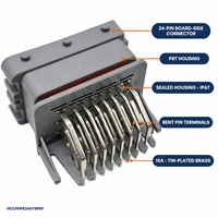 Connecteurs automobiles domestiques HCCPHPE24GYB90F, 24 broches, prise à broches coudées côté carte, modèle 12V 10A IP67, laiton étamé, boîtier PBT