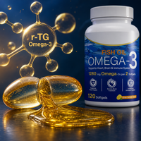 Capsules d'huile de poisson Oméga-3 pour adultes OEM, 120 gélules molles, saveur citron, sans arrière-goût de poisson, triple concentration R-TG, vente en gros