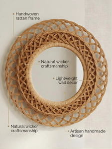 Miroir mural rond en rotin tressé à la main du Vietnam, style bohème, décoration intérieure naturelle de style farmhouse côtier - Product Image 6