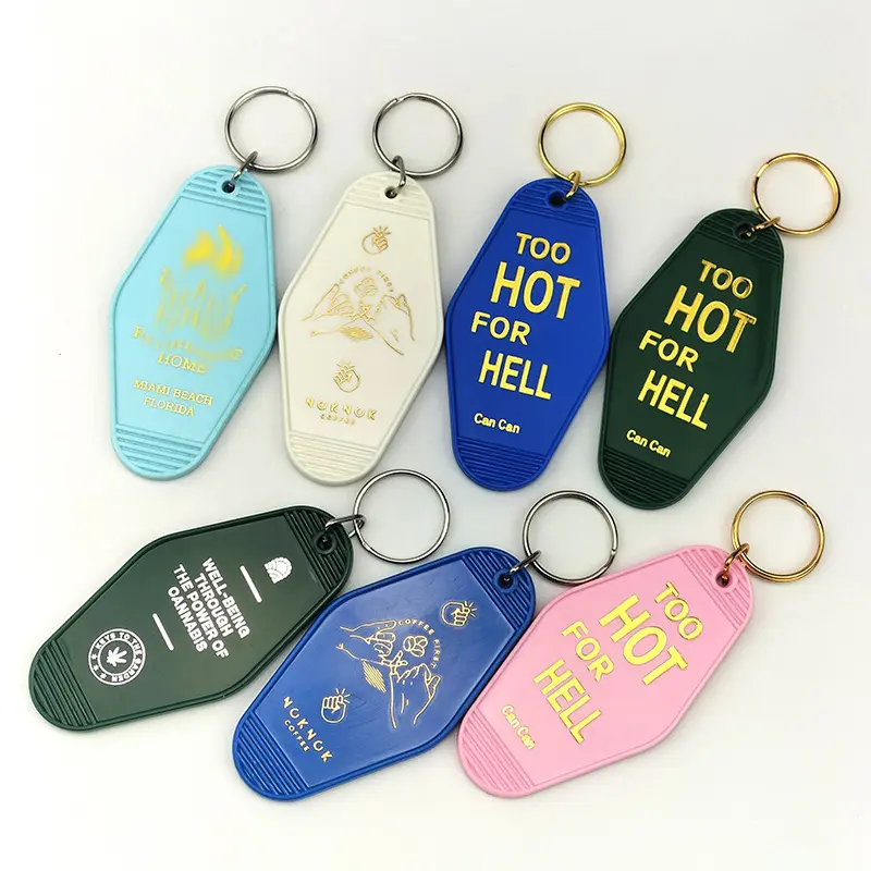 Porte-clés promotionnel de chambre d'hôtel de motel vintage rétro en plastique vierge avec logo personnalisé bon marché