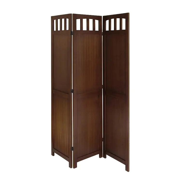 Antique Brown Three Panels Wooden Folding Room Dividers Partitions Screen For Home Decor