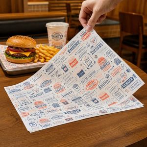 Papel Encerado Antiadherente con Diseño Retro de Hamburguesa, Personalizado con Logotipo, para Envolver Comida Rápida - Product Image 1