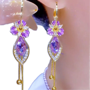 Pendientes de Lujo de Alta Gama 2026, Elegantes, de Aleación, con Diseño de Borla de Pétalos, Versátiles, Ligeros, Estilo Europeo Americano, Color Morado - Product Image 1