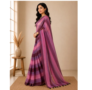 Sari en coton rayé multicolore pour femmes, collection de mode ethnique traditionnelle en coton doux et respirant de qualité supérieure - Product Image 4