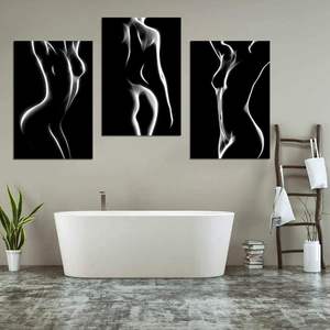 MAMAGO Art mural sur toile diamantée fait main, motif corps sexy, affiche abstraite <span class=keywords><strong>noir</strong></span> <span class=keywords><strong>et</strong></span> <span class=keywords><strong>blanc</strong></span>, peinture de femme nue, décoration minimaliste 3 pièces pour la maison - Product Image 2