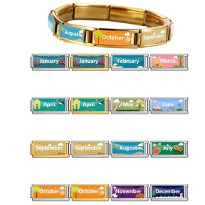 Abalorios de diseño original de la serie Colorful Month, tipo charm italiano, compatibles con pulseras de acero inoxidable de 9 mm, accesorios para la creación de joyas DIY - Product Image 1