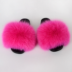 Real Fox Fur Slipper Summer Women Indoor House Plush Shoes Solid Color Flat Sandals Ladies <b>Fluffy</b> Furry <b>Slides</b> - Product Image 1