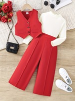 Ensembles de Vêtements pour Enfants Style Coréen, Rouge à Pois, Costumes de Fille Tendance pour Usage Quotidien avec Pantalons Amples à Jambes Larges, Ensemble pour Enfants de 12 Ans