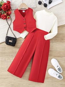 Set di abbigliamento per bambini a pois rosso stile coreano abiti da ragazza alla moda per ogni giorno <span class=keywords><strong>pantaloni</strong></span> larghi larghi per 12 anni - Product Image 4