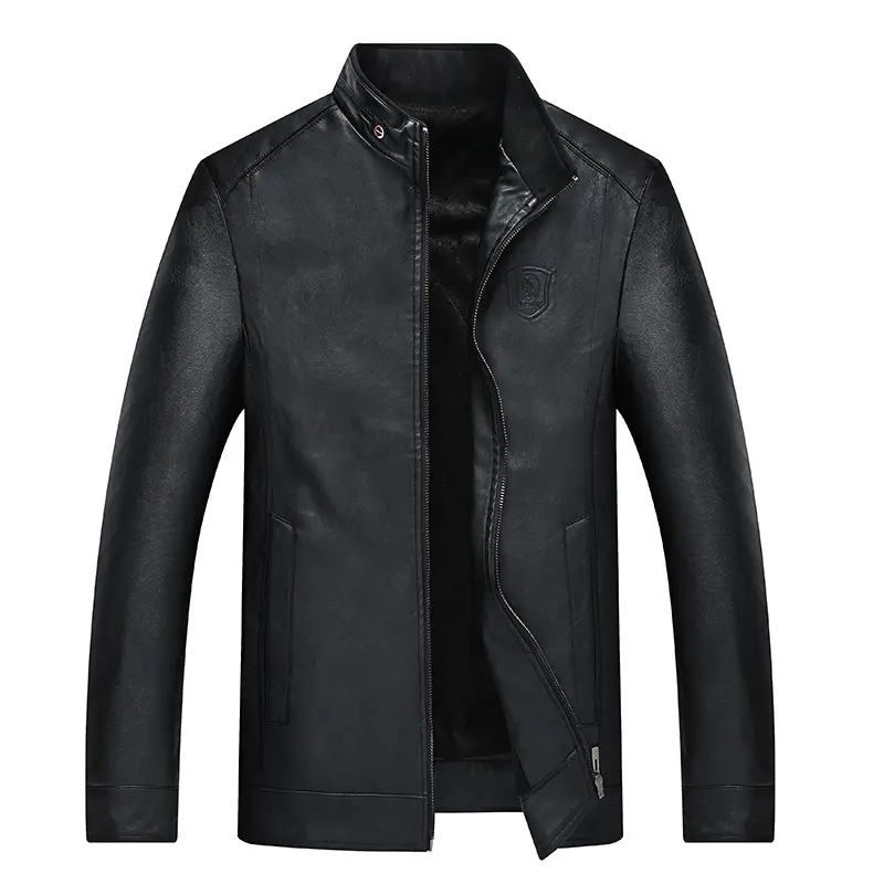 Free Shipping! New Leather Men's Casual Stand Collar Leather Jacket
