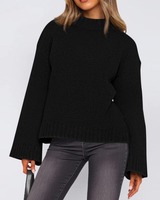 JAC22 T4281 Sweater Rajut Wanita Kasual Kerah Bulat Warna Solid Lengan Panjang Model Longgar