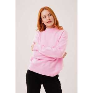 เสื้อสเวตเตอร์ถักสีชมพูสำหรับผู้หญิง แขนยาว คอริบบ์ ป้องกันขนร่วง สไตล์ลำลอง เกรด 14 GG - Product Image 2