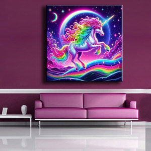 Cầu Vồng Màu Kim Cương Sơn Unicorn Với Mặt Trăng Và Sao Kim Cương Hình Ảnh Đối Với Trang Trí Nội Thất Tường 30X30Cm Asf3005 - Product Image 2