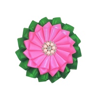 Broche en cristal de strass pour femmes, fleur en ruban de satin artisanal, Alpha IVY grecque, inspirante, sororité, vert rose