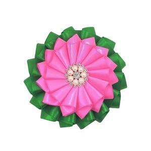Broche de Cristal con Flores de Cinta de Satén Hechas a Mano, Inspirado en la Hermandad Griega Alpha IVY, Verde y Rosa, para Mujer - Product Image 4