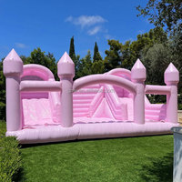 GMY Gonflables Rose pastel Maison gonflable avec toboggan et fosse à balles Gonflabile Tobogane Accessoires de terrain de jeu intérieur