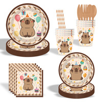 Ensemble de vaisselle pour fête d'anniversaire Capybara, assiettes en papier, gobelets, serviettes, nappe, bannière Joyeux Anniversaire, décorations de fête