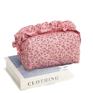 Bolsa de Maquillaje con Volantes, Bolsa de Cosméticos Acolchada de Algodón con Estampado de Lazo, Organizador de Artículos de Tocador, Bolsa de Viaje para Niñas, Venta al por Mayor - Product Image 5