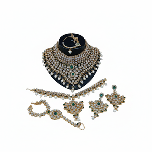 Royal White Alloy Ethnic Kundan Pearl Bridal Complete <b>Set</b> <b>Gold</b>-Plated Choker Premium Handcrafted NGGC Certified Party Latest - Product Image 2