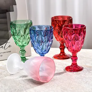 थोक कारखाने सीधे घर की लक्जरी शराब पीने के लिए कांच के बर्तन हस्तनिर्मित गोब्लेट कप ज्यामितीय हीरा ग्रेडिएंट रंग वाइन ग्लास