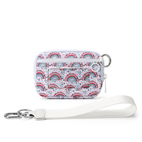 Dompet Koin Zipper Motif Sapi Trendy Kapasitas Besar Tahan Air dengan Gantungan Kunci, Tas Pergelangan Tangan Portabel Bahan Nilon Cherry