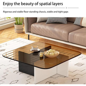 Tavolino da caffè con struttura in legno moderno personalizzato all'ingrosso con vetro Top <span class=keywords><strong>stile</strong></span> europeo mobili da soggiorno per uso domestico - Product Image 4