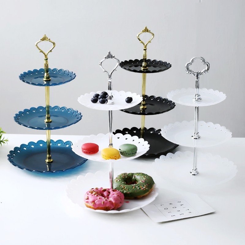 הכי חדש 3 Tier Cupcake Stand פירות צלחת ממתקי תצוגת קינוחי חתונה מסיבת פלסטיק עוגת Stand