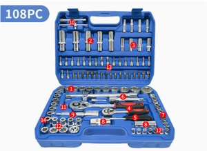Juego de Herramientas de Acero al Cromo Vanadio de 108 Piezas con Llave de Tubo y Llaves Combinadas en Estuche Rígido para Reparaciones Mecánicas - Product Image 3