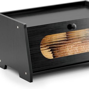 Bread Box Double Layer Black Bamboo With Transparent Window <b>Kitchen</b> Storage Desktop Organizer - Product Image 5